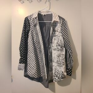 John Mark Black and White Patterned Blouse
